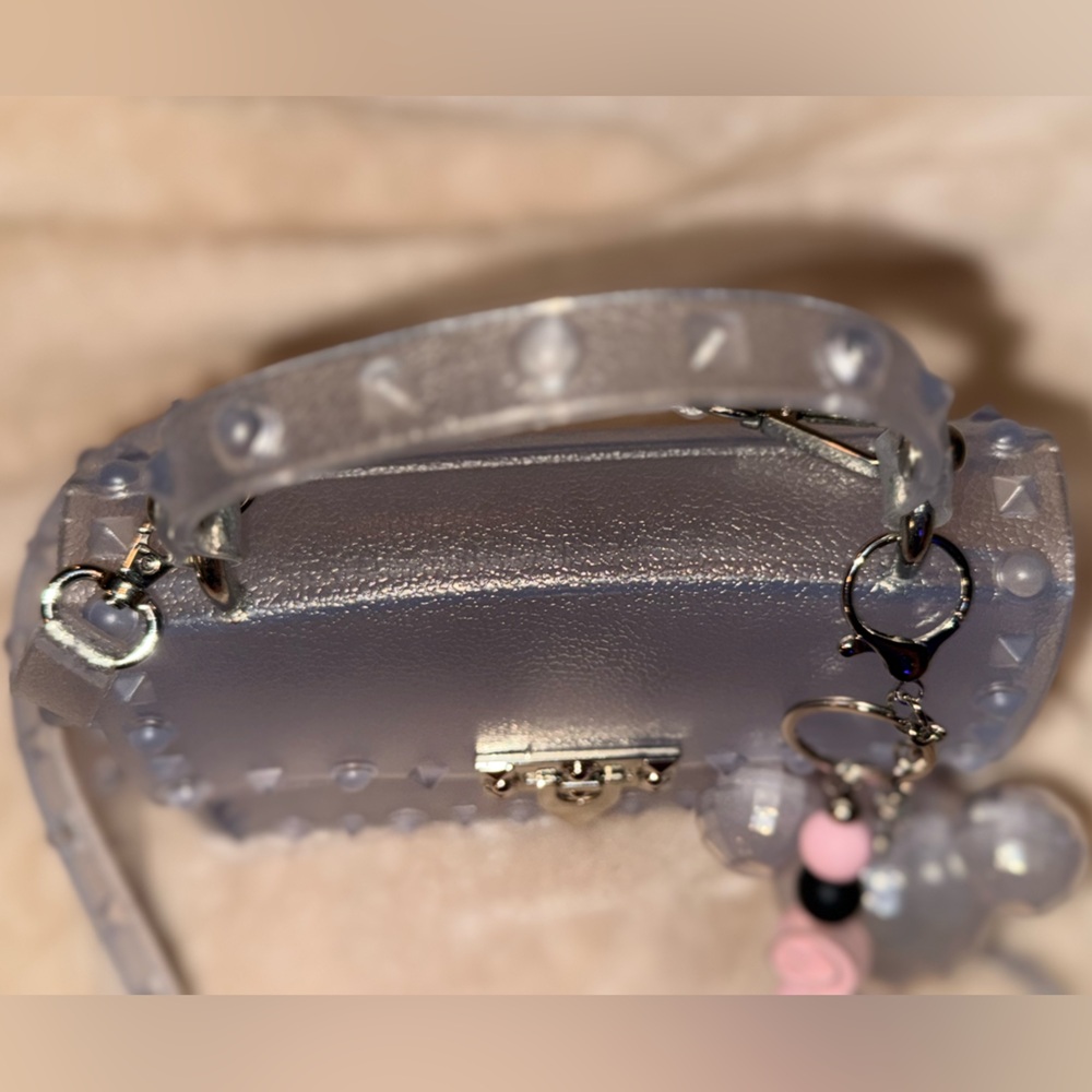Viral Trendy Clear Jelly Silver Trim Rivet Studded Handbag Crossbody Bag Y2K - Picture 5 of 9